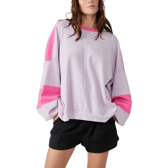 Free People Uptown Colorblock Pullover Sweater Pink Purple - Picture 1 of 12